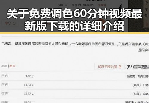 关于免费调色60分钟视频最新版下载的详细介绍