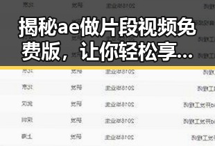 揭秘ae做片段视频免费版，让你轻松享受精彩瞬间